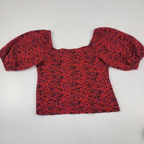 Free People Sunset Textured Puff Sleeves Cropped Top Womens size Large Boho - Picture 7 of 11